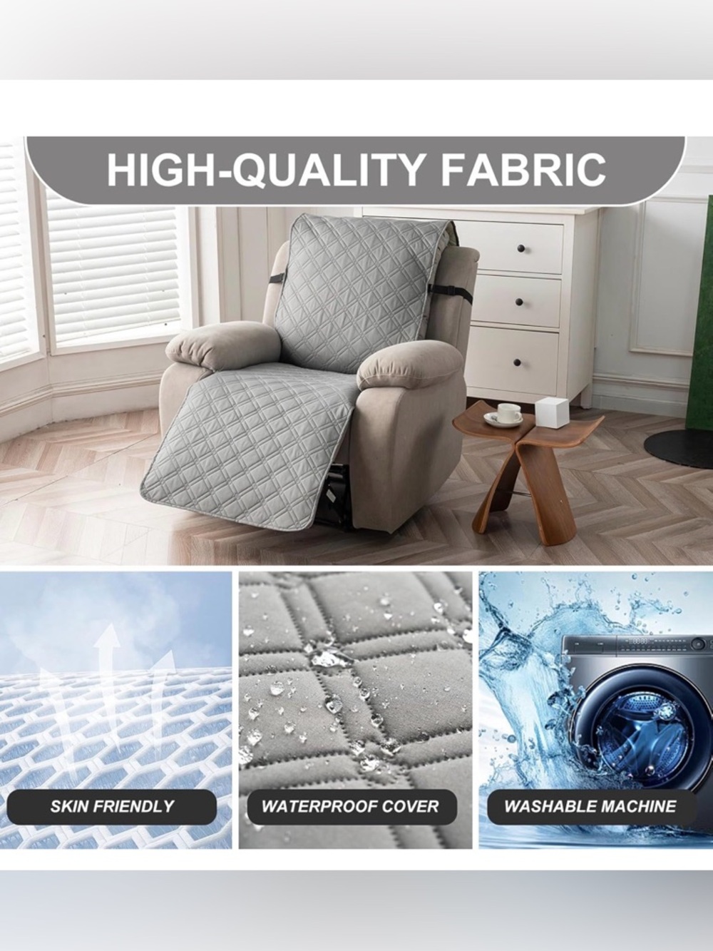 β¨ Waterproof Recliner Chair Cover β Light Grey (23.6β) β¨πΎ - Picture 3 of 8